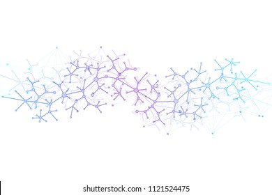 Scientific vector illustration genetic engineering and gene manipulation concept. DNA helix, DNA strand, molecule or atom, neurons. Abstract structure for Science or medical background.