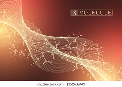 Scientific vector illustration genetic engineering and gene manipulation concept. DNA helix, DNA strand, molecule or atom, neurons. Abstract structure for Science or medical background.