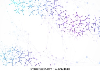 Scientific vector illustration genetic engineering and biotechnology concept. DNA helix, DNA strand, molecule or atom, neurons. Abstract gene manipulation or medical background