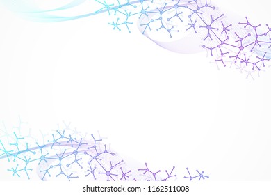 Scientific vector illustration genetic engineering and gene manipulation concept. DNA helix, DNA strand, molecule or atom, neurons. Abstract structure for Science or medical background.