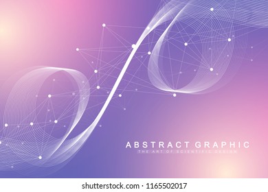 Scientific vector illustration genetic engineering and gene manipulation concept. DNA helix, DNA strand, molecule or atom, neurons. Abstract structure for Science or medical background. Wave flow.