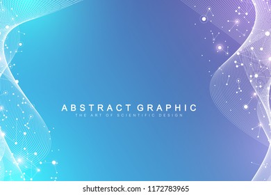 Scientific vector illustration genetic engineering and gene manipulation concept. DNA helix, DNA strand, molecule or atom, neurons. Abstract structure for Science or medical background. Wave flow.