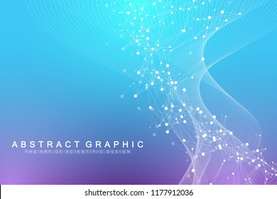Scientific vector illustration genetic engineering and gene manipulation concept. DNA helix, DNA strand, molecule or atom, neurons. Abstract structure for Science or medical background. Wave flow.
