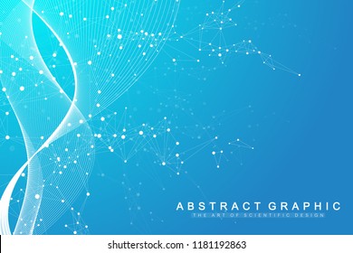Scientific vector illustration genetic engineering and gene manipulation concept. DNA helix, DNA strand, molecule or atom, neurons. Abstract structure for Science or medical background. Wave flow.
