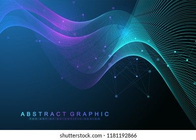 Scientific vector illustration genetic engineering and gene manipulation concept. DNA helix, DNA strand, molecule or atom, neurons. Abstract structure for Science or medical background. Wave flow.