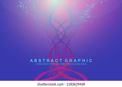 Scientific vector illustration genetic engineering and gene manipulation concept. DNA helix, DNA strand, molecule or atom, neurons. Abstract structure for Science or medical background. Wave flow.