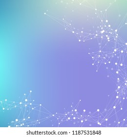 Scientific vector illustration genetic engineering and gene manipulation concept. DNA helix, DNA strand, molecule or atom, neurons. Abstract structure for Science or medical background. Wave flow.