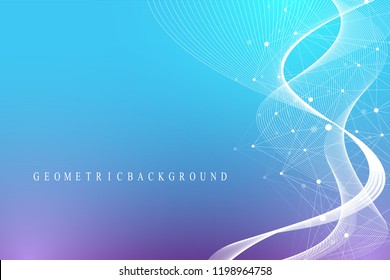 Scientific vector illustration genetic engineering and gene manipulation concept. DNA helix, DNA strand, molecule or atom, neurons. Abstract structure for Science or medical background. Wave flow.