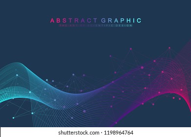 Scientific vector illustration genetic engineering and gene manipulation concept. DNA helix, DNA strand, molecule or atom, neurons. Abstract structure for Science or medical background. Wave flow.