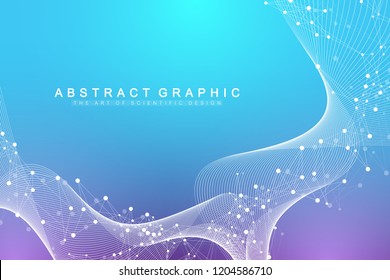 Scientific vector illustration genetic engineering and gene manipulation concept. DNA helix, DNA strand, molecule or atom, neurons. Abstract structure for Science or medical background. Wave flow.