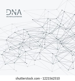 Scientific vector illustration genetic engineering and biotechnology concept. DNA helix, DNA strand, molecule or atom, neurons. Abstract gene manipulation or medical background