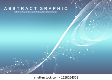 Scientific vector illustration genetic engineering and gene manipulation concept. DNA helix, DNA strand, molecule or atom, neurons. Abstract structure for Science or medical background. Wave flow.