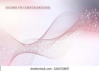 Scientific vector illustration genetic engineering and gene manipulation concept. DNA helix, DNA strand, molecule or atom, neurons. Abstract structure for Science or medical background. Wave flow.