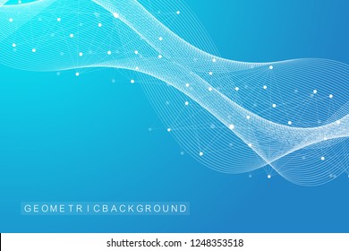 Scientific vector illustration genetic engineering and gene manipulation concept. DNA helix, DNA strand, molecule or atom, neurons. Abstract structure for Science or medical background. Wave flow.