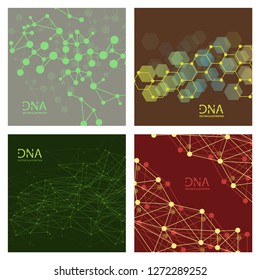 Scientific vector illustration genetic engineering and biotechnology concept. DNA helix, DNA strand, molecule or atom, neurons. Abstract gene manipulation or medical background