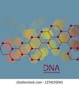 Scientific vector illustration genetic engineering and biotechnology concept. DNA helix, DNA strand, molecule or atom, neurons. Abstract gene manipulation or medical background
