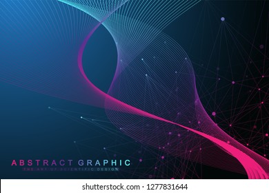 Scientific vector illustration genetic engineering and gene manipulation concept. DNA helix, DNA strand, molecule or atom, neurons. Abstract structure for Science or medical background. Wave flow