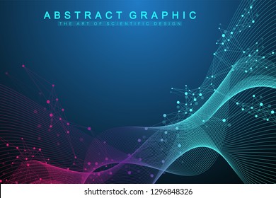 Scientific vector illustration genetic engineering and gene manipulation concept. DNA helix, DNA strand, molecule or atom, neurons. Abstract structure for Science or medical background. Wave flow.