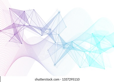 Scientific vector illustration genetic engineering and gene manipulation concept. DNA helix, DNA strand, molecule or atom, neurons. Abstract structure for Science or medical background. Wave flow.