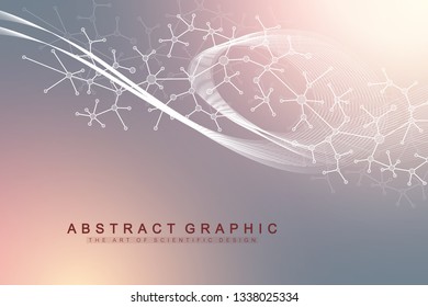 Scientific vector illustration genetic engineering and gene manipulation concept. DNA helix, DNA strand, molecule or atom, neurons. Abstract structure for Science or medical background. Wave flow.