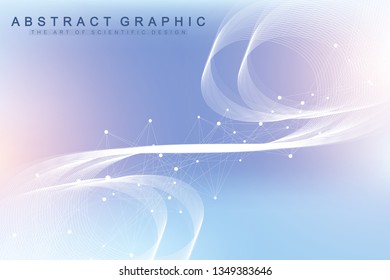 Scientific vector illustration genetic engineering and gene manipulation concept. DNA helix, DNA strand, molecule or atom, neurons. Abstract structure for Science or medical background. Wave flow.