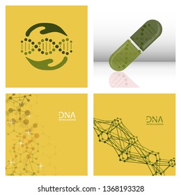 Scientific vector illustration genetic engineering and biotechnology concept. DNA helix, DNA strand, molecule or atom, neurons. Abstract gene manipulation or medical background