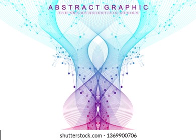 Scientific vector illustration genetic engineering and gene manipulation concept. DNA helix, DNA strand, molecule or atom, neurons. Abstract structure for Science or medical background. Wave flow.