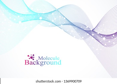 Scientific vector illustration genetic engineering and gene manipulation concept. DNA helix, DNA strand, molecule or atom, neurons. Abstract structure for Science or medical background. Wave flow.