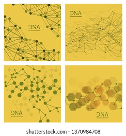 Scientific vector illustration genetic engineering and biotechnology concept. DNA helix, DNA strand, molecule or atom, neurons. Abstract gene manipulation or medical background