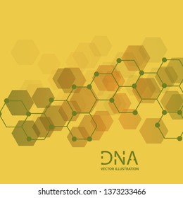 Scientific vector illustration genetic engineering and biotechnology concept. DNA helix, DNA strand, molecule or atom, neurons. Abstract gene manipulation or medical background