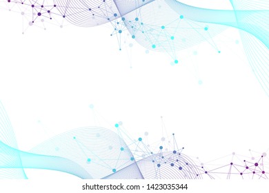 Scientific vector illustration genetic engineering and gene manipulation concept. DNA helix, DNA strand, molecule or atom, neurons. Abstract structure for Science or medical background. Wave flow.