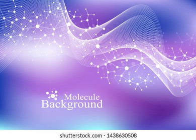 Scientific vector illustration genetic engineering and gene manipulation concept. DNA helix, DNA strand, molecule or atom, neurons. Abstract structure for Science or medical background. Wave flow.
