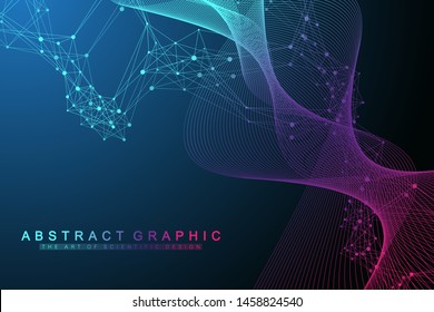 Scientific vector illustration genetic engineering and gene manipulation concept. DNA helix, DNA strand, molecule or atom, neurons. Abstract structure for Science or medical background. Wave flow.