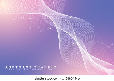 Scientific vector illustration genetic engineering and gene manipulation concept. DNA helix, DNA strand, molecule or atom, neurons. Abstract structure for Science or medical background. Wave flow.