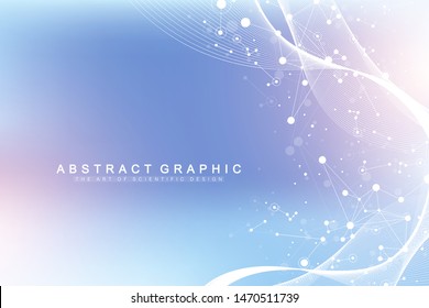 Scientific vector illustration genetic engineering and gene manipulation concept. DNA helix, DNA strand, molecule or atom, neurons. Abstract structure for Science or medical background. Wave flow.