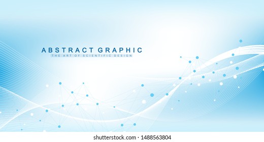 Scientific vector illustration genetic engineering and gene manipulation concept. DNA helix, DNA strand, molecule or atom, neurons. Abstract structure for Science or medical background. Wave flow.