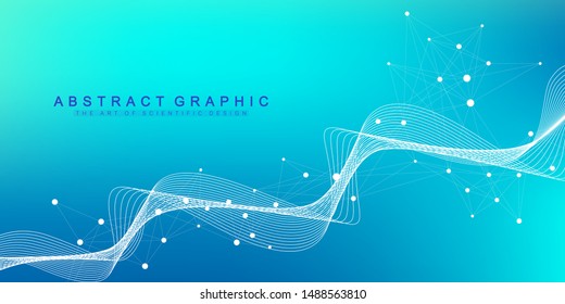 Scientific vector illustration genetic engineering and gene manipulation concept. DNA helix, DNA strand, molecule or atom, neurons. Abstract structure for Science or medical background. Wave flow.