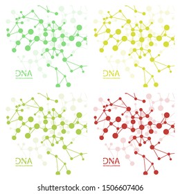 Scientific vector illustration genetic engineering and biotechnology concept. DNA helix, DNA strand, molecule or atom, neurons. Abstract gene manipulation or medical background