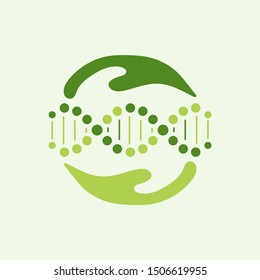 Scientific vector illustration genetic engineering and biotechnology concept. DNA helix, DNA strand, molecule or atom, neurons. Abstract gene manipulation or medical background