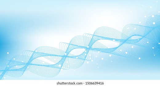 Ilustración científica de la ingeniería genética y el concepto de manipulación genética. hélice de ADN, hebra de ADN, molécula o átomo, neuronas. Estructura abstracta para ciencias o formación médica. Flujo de onda.