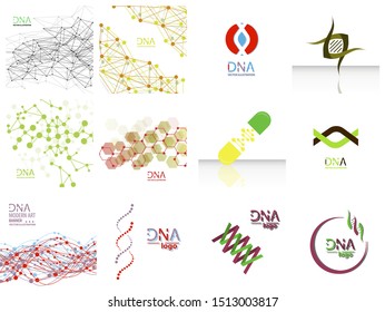Scientific vector illustration genetic engineering and biotechnology concept. DNA helix, DNA strand, molecule or atom, neurons. Abstract gene manipulation or medical background