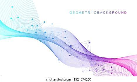 Scientific vector illustration genetic engineering and gene manipulation concept. DNA helix, DNA strand, molecule or atom, neurons. Abstract structure for Science or medical background. Wave flow.