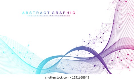 Scientific Vector Illustration Genetic Engineering And Gene Manipulation Concept. DNA Helix, DNA Strand, Molecule Or Atom, Neurons. Abstract Structure For Science Or Medical Background. Wave Flow.