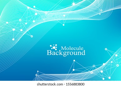 Scientific vector illustration genetic engineering and gene manipulation concept. DNA helix, DNA strand, molecule or atom, neurons. Abstract structure for Science or medical background. Wave flow.