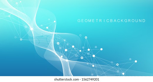 Scientific vector illustration genetic engineering and gene manipulation concept. DNA helix, DNA strand, molecule or atom, neurons. Abstract structure for Science or medical background. Wave flow.
