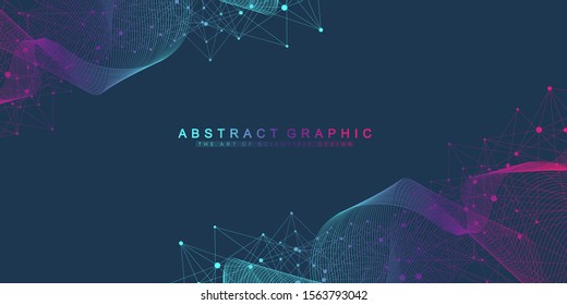Scientific vector illustration genetic engineering and gene manipulation concept. DNA helix, DNA strand, molecule or atom, neurons. Abstract structure for Science or medical background. Wave flow.