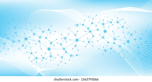 Scientific vector illustration genetic engineering and gene manipulation concept. DNA helix, DNA strand, molecule or atom, neurons. Abstract structure for Science or medical background. Wave flow.