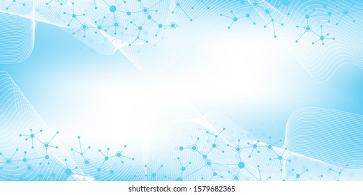 Scientific vector illustration genetic engineering and gene manipulation concept. DNA helix, DNA strand, molecule or atom, neurons. Abstract structure for Science or medical background. Wave flow