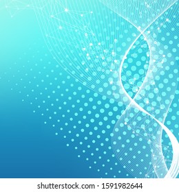 Scientific vector illustration genetic engineering and gene manipulation concept. DNA helix, DNA strand, molecule or atom, neurons. Abstract structure for Science or medical background