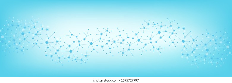 Scientific vector illustration genetic engineering and gene manipulation concept. DNA helix, DNA strand, molecule or atom, neurons. Abstract structure for Science or medical background. Wave flow